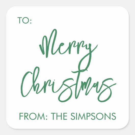 Vrolijk kerstscript van modern minimalistisch vierkante sticker (Voorkant)