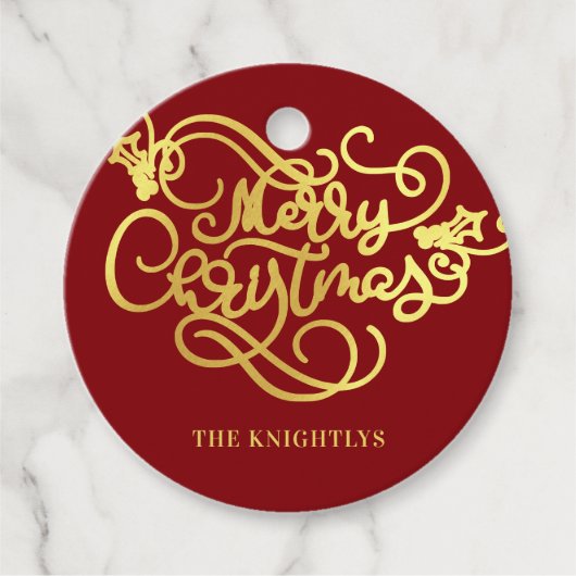 Vrolijk kerstscript voor Gold Uw kleur Bedankjes Labels (Voorkant)