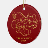 Vrolijk kerstscript voor Gold Uw kleur Keramisch Ornament (Links)