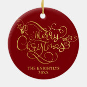 Vrolijk kerstscript voor Gold Uw kleur Keramisch Ornament (Achterkant)