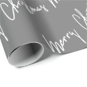 Vrolijk kerstscript White Minimalism Grey Grey Cadeaupapier (Rol Hoek)