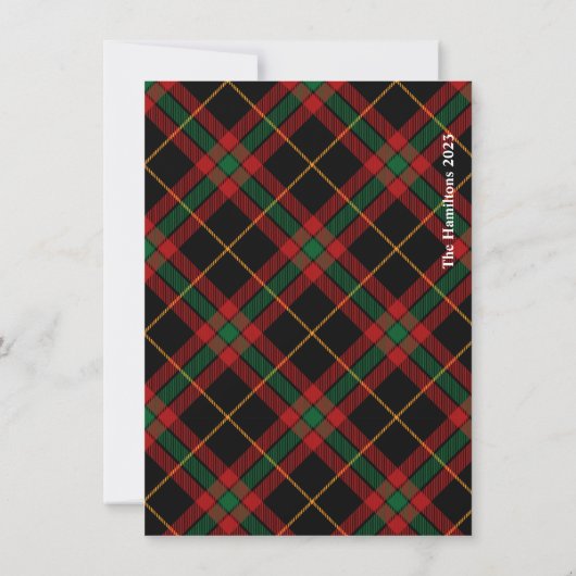 Vrolijk kerstscript zwart geruite fotovakantie notitiekaartje (Achterkant)