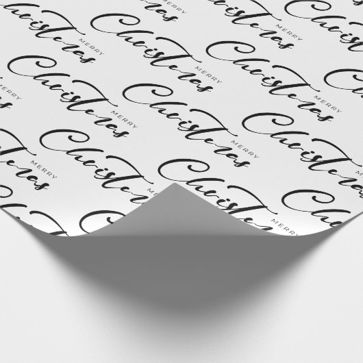 Vrolijk kerstscript zwart wit vakantie cadeaupapier (Hoek)