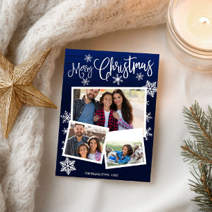 Vrolijk kerstsnowflake Rustic 3 Foto's Collage Briefkaart
