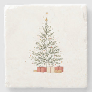 Vrolijk kerststenen Onderzetter met kerstboom