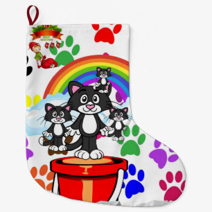 Vrolijk kerststenigen, Elf Cat Paws Rainbow Grote Kerstsok