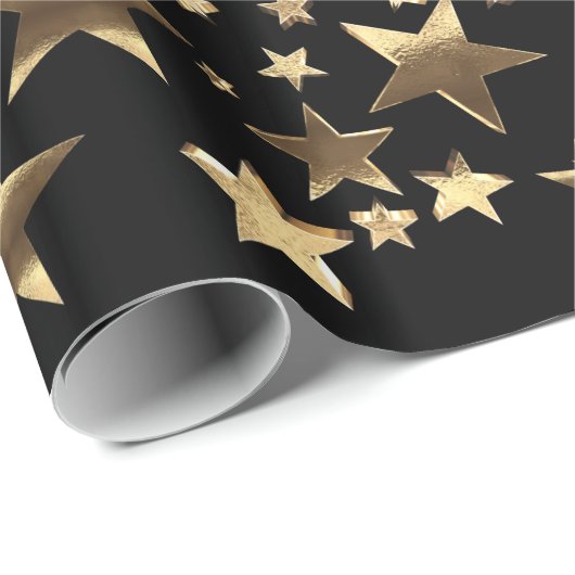 Vrolijk kerststerren Black Gold Elegant Script WR Cadeaupapier (Rol Hoek)