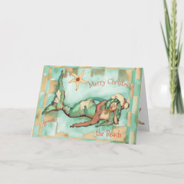 Vrolijk Kerststrand Zeemeermin Santa Hat Personali Feestdagen Kaart