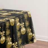 Vrolijk kersttafelkleed, gouden ballen zwart tafelkleed (Voorbeeld)