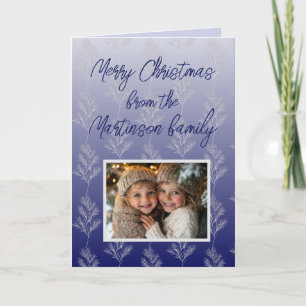 Vrolijk Kersttakken Patroon Foto blauw Feestdagen Kaart