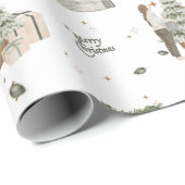 Vrolijk Kerstthema Scene Neutral Pine Gift Cadeaupapier (Rol Hoek)