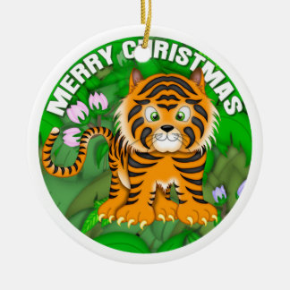 Vrolijk kersttijger keramisch ornament