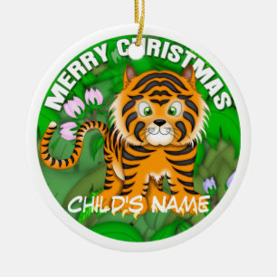 Vrolijk kersttijger keramisch ornament