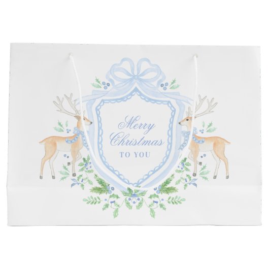 Vrolijk kersttrellis en swag met blauwe boog groot cadeauzakje (Achterkant)