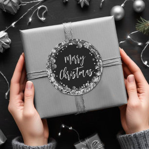 Vrolijk kersttwinkelende zilver Stars Ronde Sticker