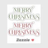 Vrolijk kersttypografie rood en groen sticker (Vel)