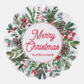 Vrolijk kerstvakantie groen rood script chic ornament kaart (Achterkant)