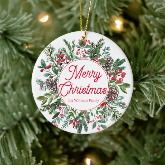 Vrolijk kerstvakantie groen rood script keramisch ornament (Boom)