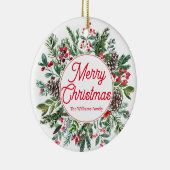 Vrolijk kerstvakantie groen rood script keramisch ornament (Rechts)