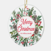 Vrolijk kerstvakantie groen rood script keramisch ornament (Links)