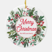 Vrolijk kerstvakantie groen rood script keramisch ornament (Achterkant)