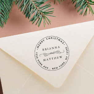 Vrolijk kerstvakantie retour adres rond zelfinktende stempel