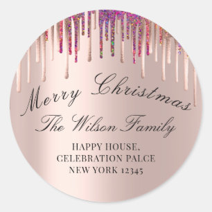 Vrolijk kerstVakantie RSVP Roos Holographic Ronde Sticker