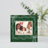 Vrolijk Kerstverhaal Doodle Bow Foto Green Plaid Feestdagenkaart (Staand voorkant)