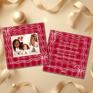 Vrolijk Kerstverhaal Doodle Bow Foto Wit Rood Plai Feestdagenkaart