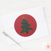 Vrolijk kerstversierde pijnboom ronde sticker (Envelop)