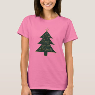 Vrolijk kerstversierde pijnboom t-shirt