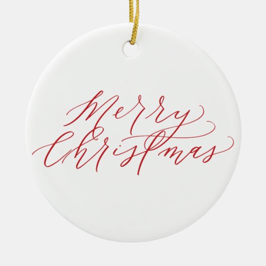 Vrolijk kerstversiering - rode kalligrafie keramisch ornament (Voorkant)