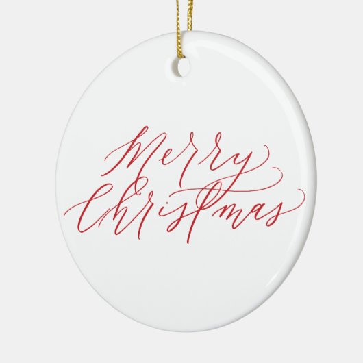 Vrolijk kerstversiering - rode kalligrafie keramisch ornament (Links)