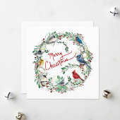 Vrolijk kerstvogel en krans vakantie Kaart