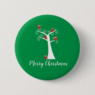 Vrolijk kerstvogelrood in een boom personaliseren ronde button 5,7 cm