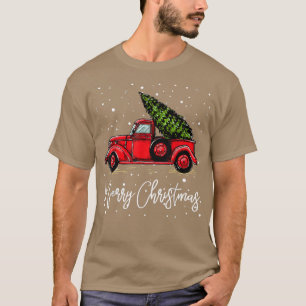 Vrolijk kerstvrachtwagen rood met boom Funny Xmas T-shirt