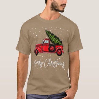 Vrolijk kerstvrachtwagen rood met boom Funny Xmas  T-shirt