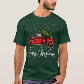 Vrolijk kerstvrachtwagen rood met boomwormen Pajam T-shirt