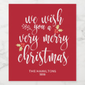 Vrolijk kerstwijn etiketten rood wit beletterd (Enkel label)