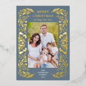 Vrolijk kerstwinter groen foto goud folie feestdagenkaart (Voorkant)
