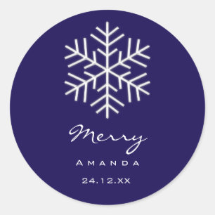 Vrolijk kerstwinter minimalisme blauwe sneeuwvlok ronde sticker