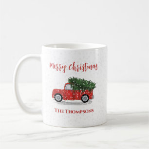 Vrolijk kerstwinter rustieke rode vrachtwagen Scha Koffiemok