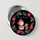 Vrolijk kerstwit Beer en kleine dijk Ronde Button 7,6 Cm (Voorkant /achterkant)