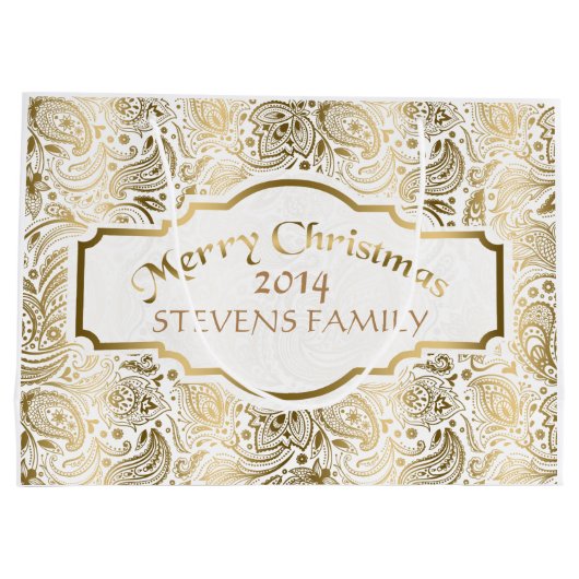 Vrolijk kerstwit en gouden Floral Paisley 2 Large Cadeautasje (Achterkant)