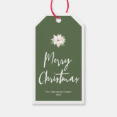 Vrolijk kerstwit Poinsettia, groen Cadeaulabel (Voorkant)