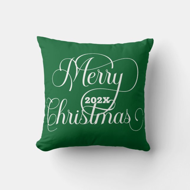 Vrolijk kerstwit typografie op groen kussen (Voorkant)