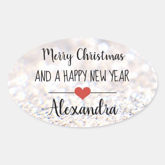 Vrolijk kerstzilver glitter naam sticker (Voorkant)