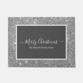 Vrolijk kerstzilverglitter-witte familienaam deurmat (Voorkant)