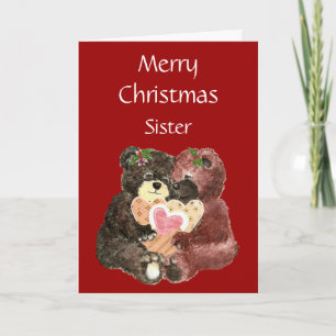 Vrolijk kerstzuster, Teddy Bear Hugs Feestdagen Kaart