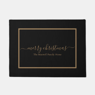 Vrolijk kerstzwart en gouden familienaam Doormat Deurmat